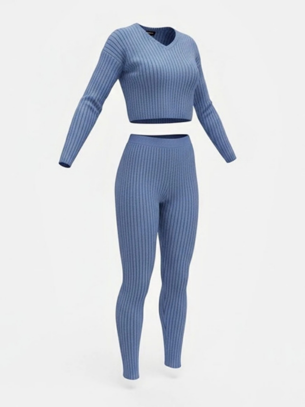 Fashion Nova Blue Ribbed Knit Two-Piece Set